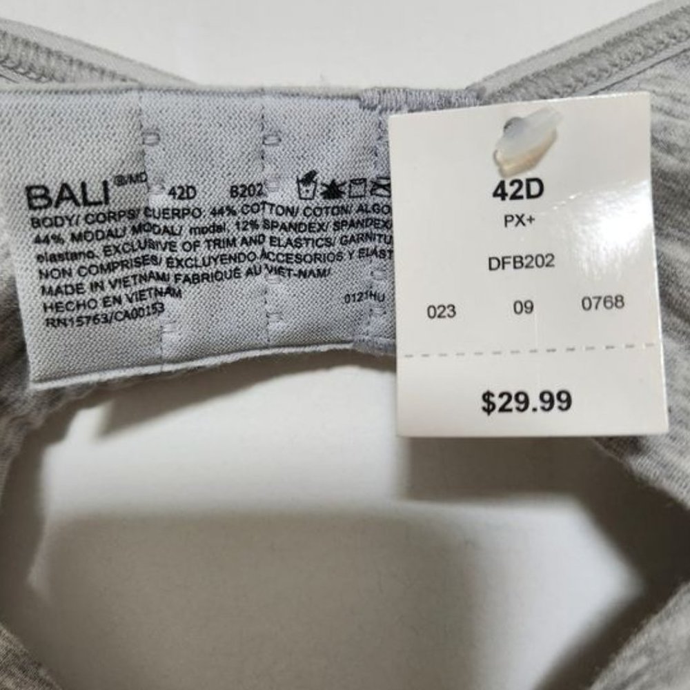 Bali Light Heather Gray Cloth Underwire Adjustable Semi Padded Bra 42D - Picture 3 of 6
